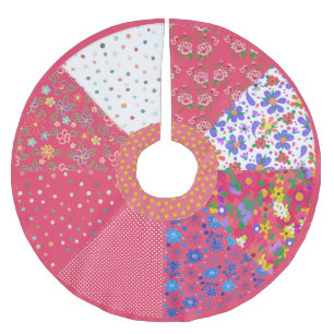 Rosa Blumen-Kaliko-Landhausstil Polyester Weihnachtsbaumdecke