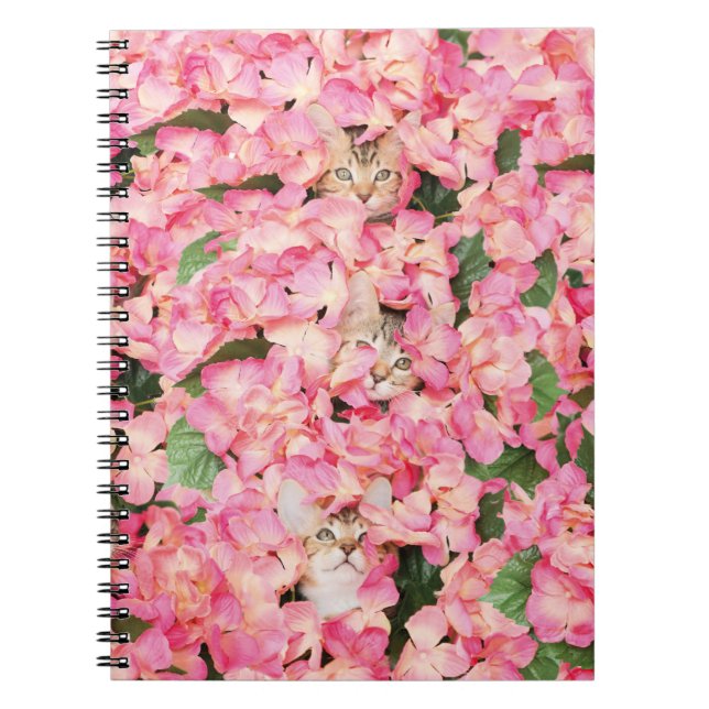 Rosa Blumen-Kätzchen-Collagen-Notizbuch Notizblock (Vorderseite)