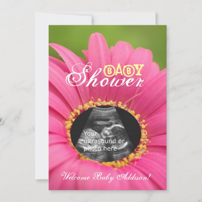 Rosa-"Blumen-Kinder" Ultraschall-Baby-Dusche lädt Einladung (Vorderseite)