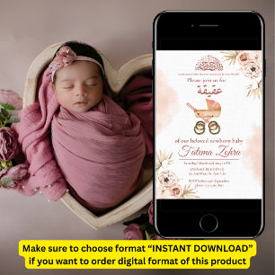 Rosa Blumen-Kinderwagen Baby Mädchen Muslim Aqiqah Einladung