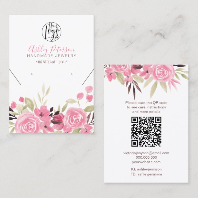 Rosa Blumen Logo Schmuck Ohrring Kettchen Qr Code Visitenkarte (Vorne/Hinten)