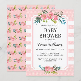 Rosa Blumen Mädchen Baby Shower Einladungen