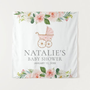 Rosa Blumen-Mädchen-Baby-Shower-Hintergrund-Tapete Wandteppich