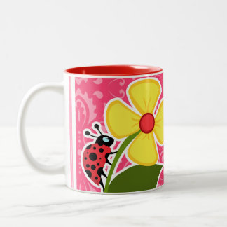 Rosa Blumen; Marienkäfer Zweifarbige Tasse
