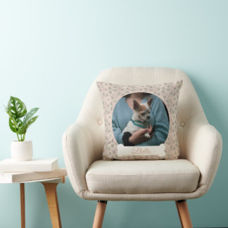 Rosa Blumen mit Foto von IHREM HUND und Namens Kno Kissen
