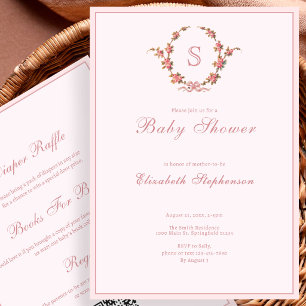 Rosa Blumen-Monogramm doppelseitige Babyparty-Einl Einladung