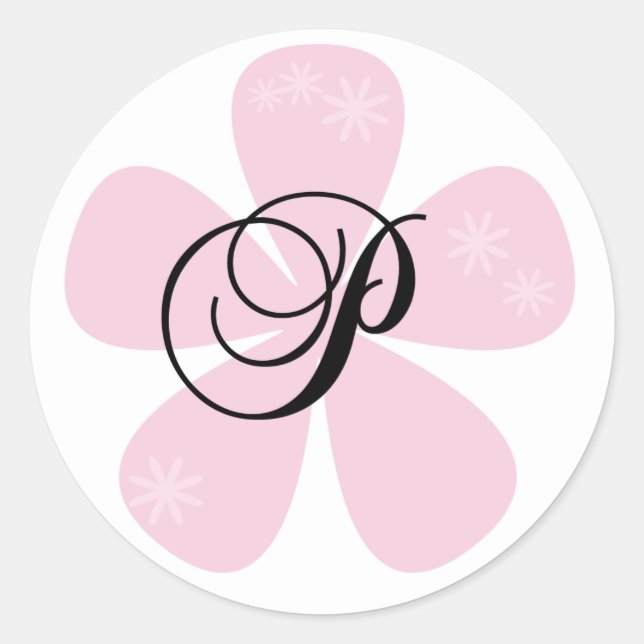 Rosa Blumen-Monogramm P Runder Aufkleber (Vorderseite)