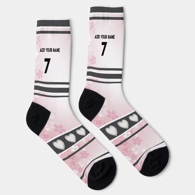 Rosa Blumen- Name Nummer Socken (Rechts)