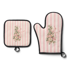 Rosa Blumen-Ofenhandschuh- und Topflappen-Set