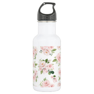 Rosa Blumen, rosa Rosen, Aquarellblumen Edelstahlflasche