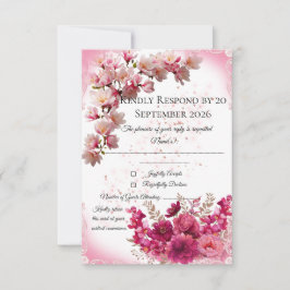 Rosa Blumen RSVP-Karte auf Weiß RSVP Karte