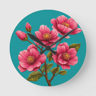Rosa Blumen Runde Wanduhr