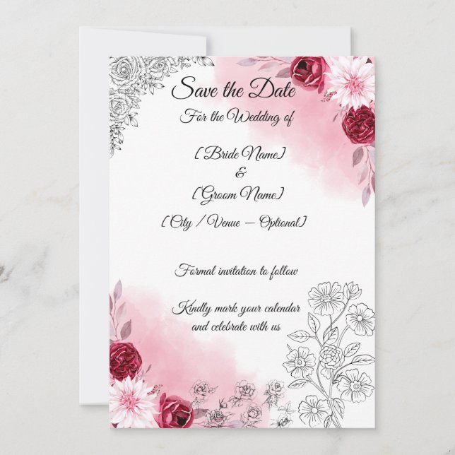 Rosa Blumen Save-the-Date-Karte | Romantisch Save The Date (Vorderseite)