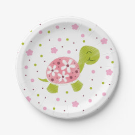 Rosa Blumen-Schildkröte-Party-Platte Pappteller
