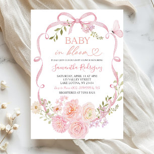 Rosa Blumen-Schleife Coquette Baby in Blüte Einladung