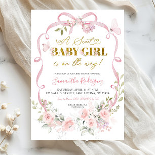 Rosa Blumen-Schleife Coquette Süße Baby Mädchen Ba Einladung