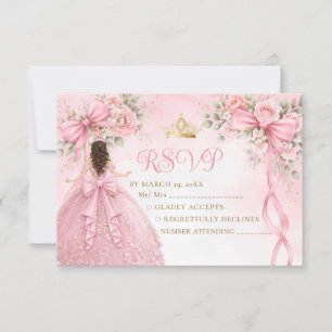 Rosa Blumen-Schleifenband Mädchen Quinceañera-RSVP Dankeskarte