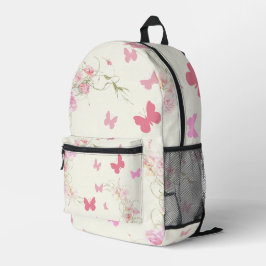 Rosa Blumen, Schmetterlinge, blassrosa Hintergrund Bedruckter Rucksack
