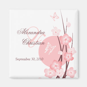 Rosa Blumen-Schmetterlings-Save the Date Magnet