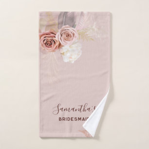 Rosa Blumen-Schrift-Terrakotta-Brautjungfer Handtuch