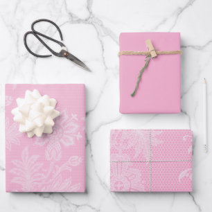 Rosa Blumen-Spitze Brautdusche Geschenkpapier Set