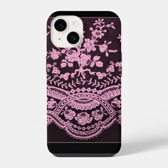 Rosa Blumen-Spitze iPhone 14 Hülle (Rückseite)