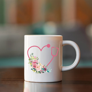 Rosa Blumen-Stethoskop Herz Krankenschwester Arzt Kaffeetasse