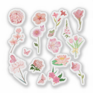 Rosa Blumen-Sticker-Pack Aufkleber
