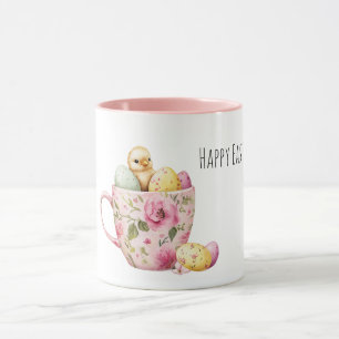 Rosa Blumen-Tasse mit Ostereiern Baby-Küken Tasse