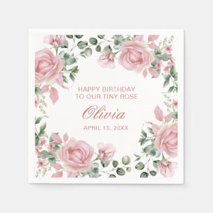 Rosa Blumen-Teller zur 1. Geburtstagsfeier Pink Fl Serviette