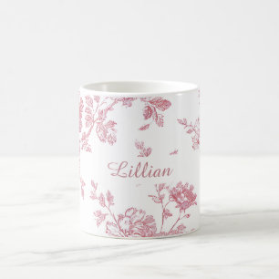 Rosa Blumen-Toile-Muster personalisierter Name Kaffeetasse