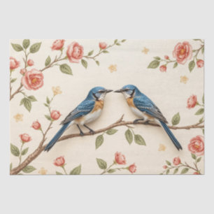 Rosa Blumen- und Blau-Vogelmuster-Decoupage Seidenpapier