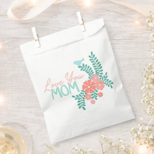 Rosa Blumen und blaue Vögel lieben dich Mama Text Geschenktütchen