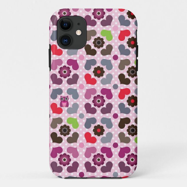 rosa Blumen- und Eulenmuster Case-Mate iPhone Hülle (Rückseite)