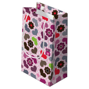 rosa Blumen- und Eulenmuster Kleine Geschenktüte