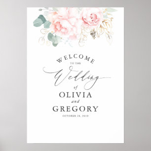 Rosa Blumen und goldenes Grün - elegante Hochzeit Poster