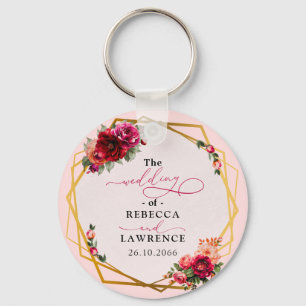 Rosa Blumen und Imitate Goldhochzeit Schlüsselanhänger