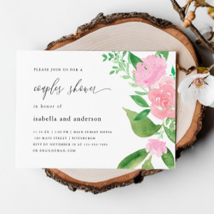 Rosa Blumen- und Kalligrafie-Hochzeitspaare-Baby-P Einladung