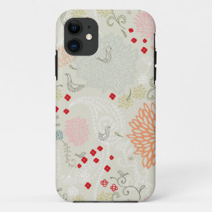 Rosa Blumen und kleine Vögel Tapete Case-Mate iPhone Hülle