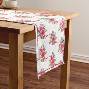 Rosa Blumen und Libellen Muster kurze Tischdecke