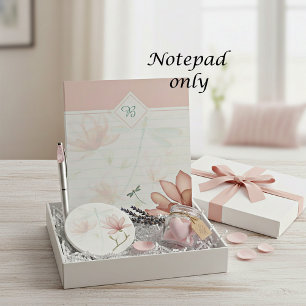 Rosa Blumen und Libellenmonogramm Notizblock