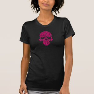 Rosa Blumen-und Rebe-Schädel-Entwurf T-Shirt