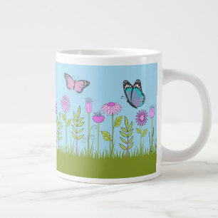 Rosa Blumen und Schmetterling All-Over Druck Jumbo-Tasse