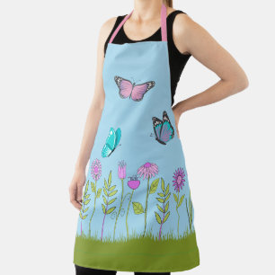 Rosa Blumen und Schmetterling All-Over Druck Schür Schürze