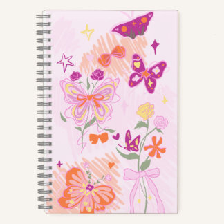 Rosa Blumen und Schmetterlinge Notizbuch