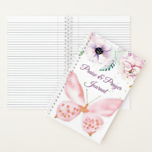 Rosa Blumen- und Schmetterlings-Lob- und Gebetsjou Notizbuch