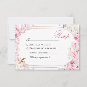 Rosa Blumen- und Vogel-Hochzeits-RSVP-Karte - Roma RSVP Karte