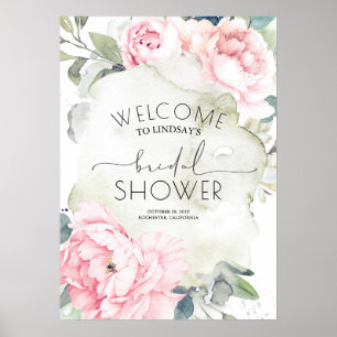 Rosa Blumen Vintage-Wasserfarbe Brautdusche Poster