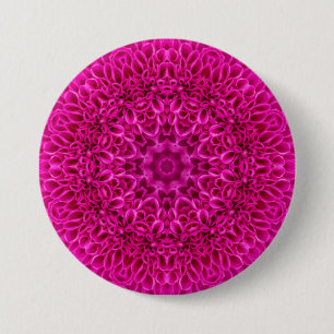Rosa Blumen-Vintages Fraktal-Kaleidoskop Button