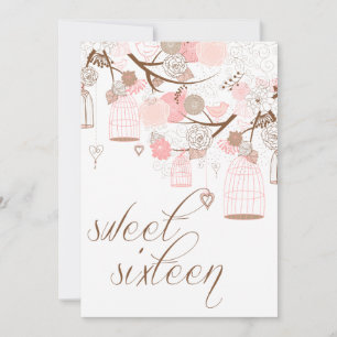 Rosa Blumen & Vogelkäfige Sweet Sixteen Einladunge Einladung